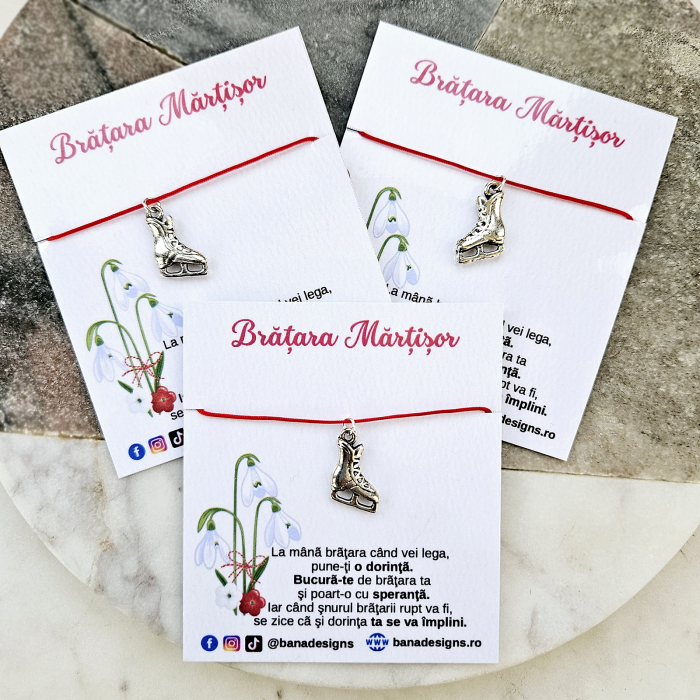 Bratara Martisor cu charm patine si snur rosu ajustabil [3]
