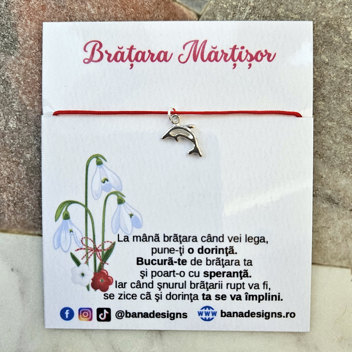 Set 10 Bratari martisor cu delfin si snur rosu ajustabil [5]