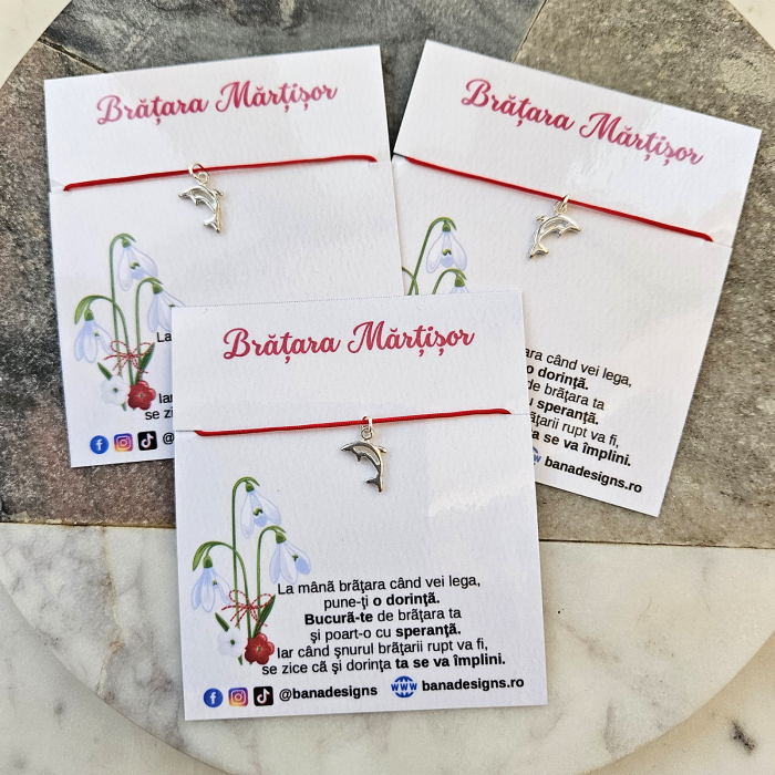 Set 10 Bratari martisor cu delfin si snur rosu ajustabil [4]