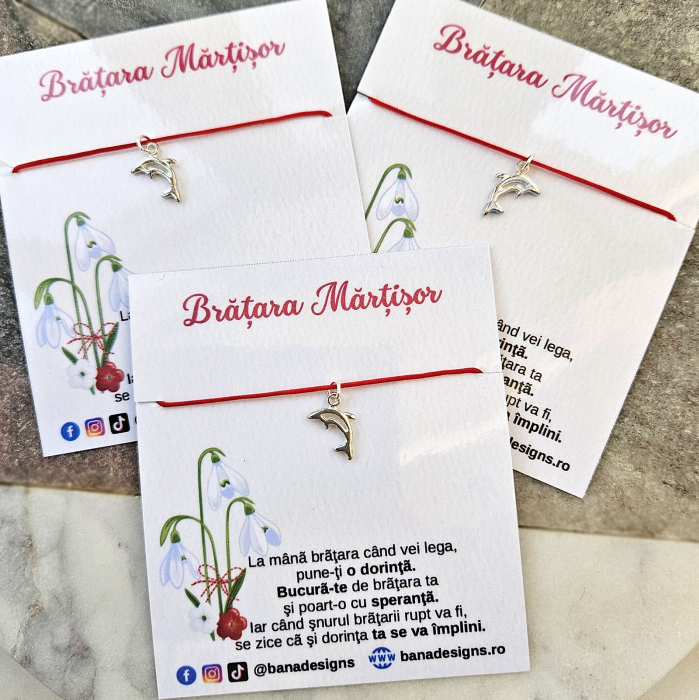 Bratara martisor cu delfin si snur rosu ajustabil [8]