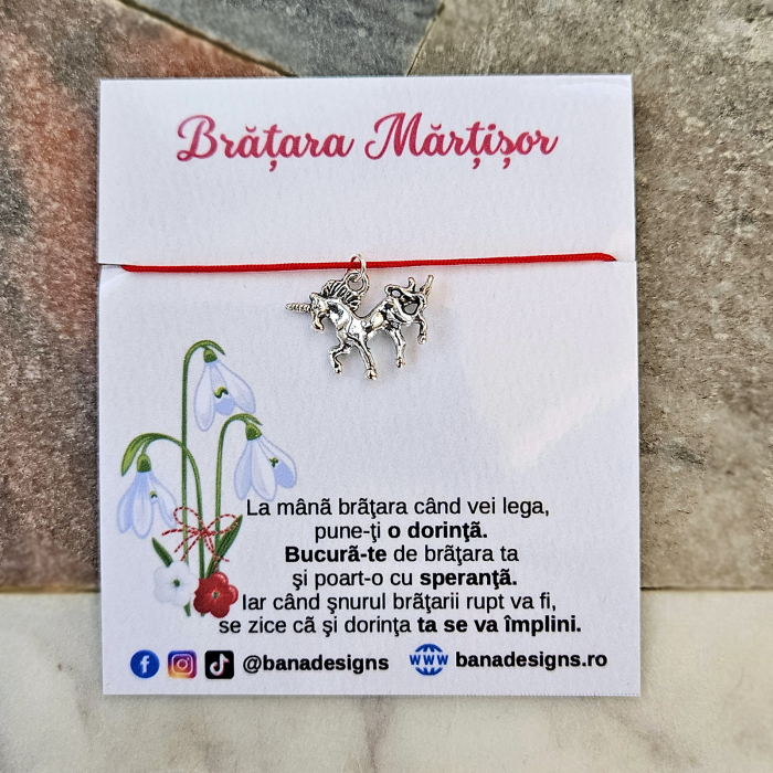 Bratara Martisor cu charm unicorn cu snur rosu ajustabil [6]