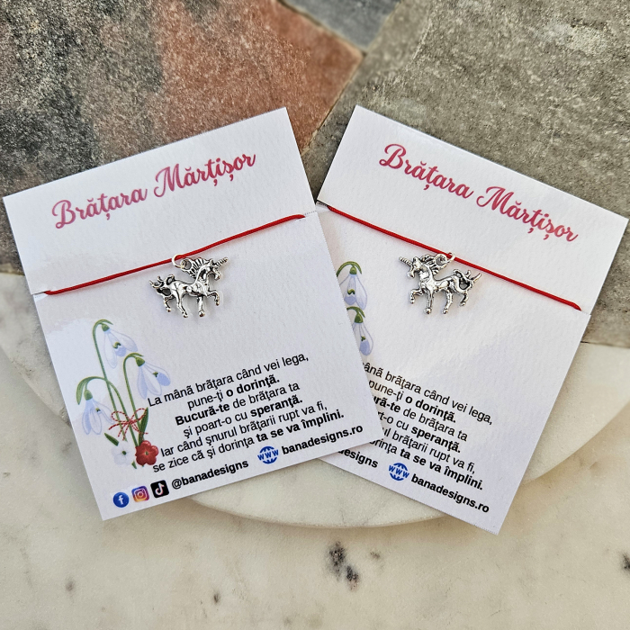 Bratara Martisor cu charm unicorn cu snur rosu ajustabil [7]