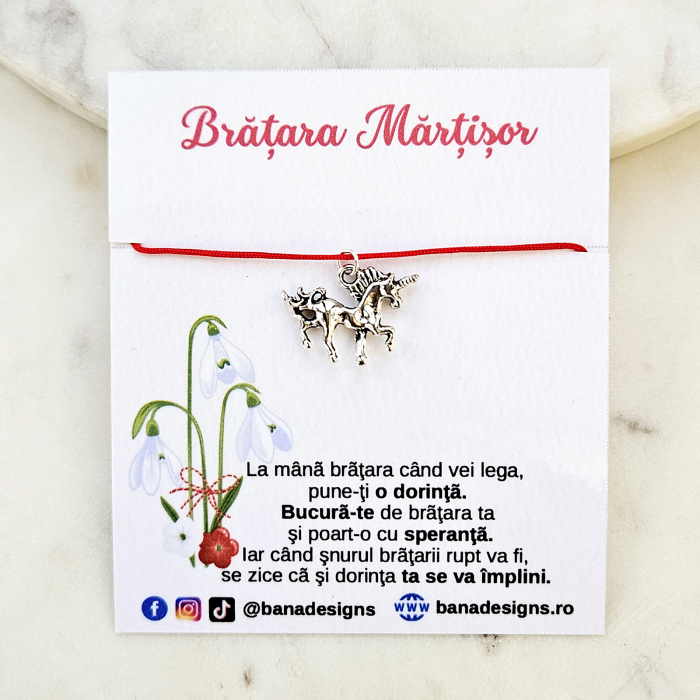 Bratara Martisor cu charm unicorn cu snur rosu ajustabil [8]