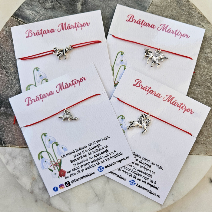 Bratara Martisor cu charm unicorn cu snur rosu ajustabil [5]