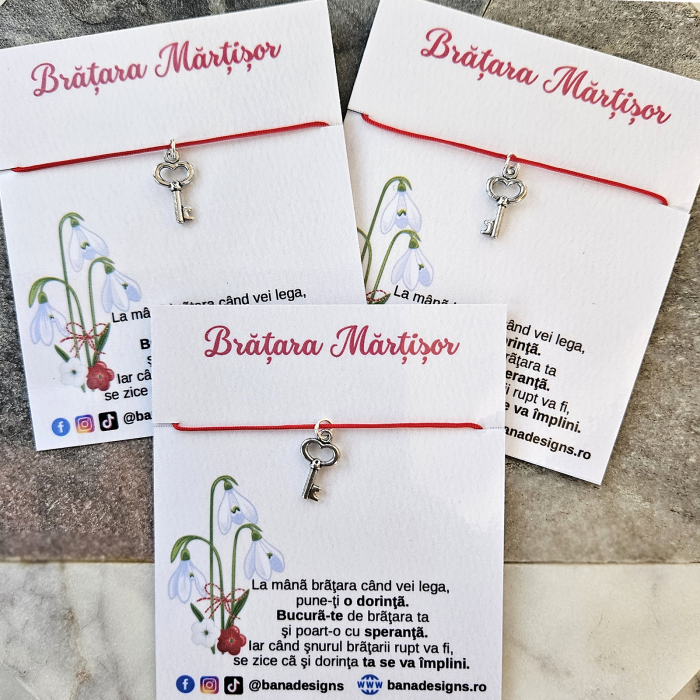 Bratara Martisor cu cheita, cu snur rosu ajustabil [3]