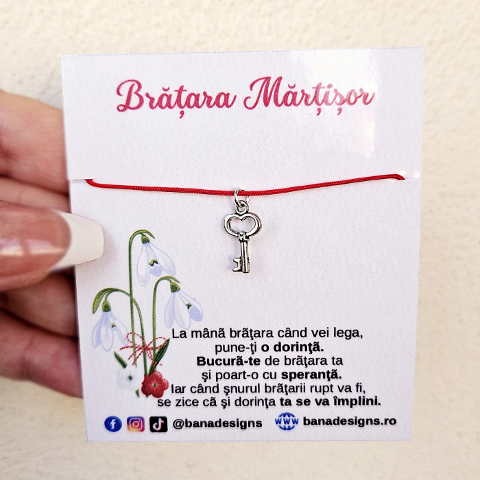 Bratara Martisor cu cheita, cu snur rosu ajustabil [2]