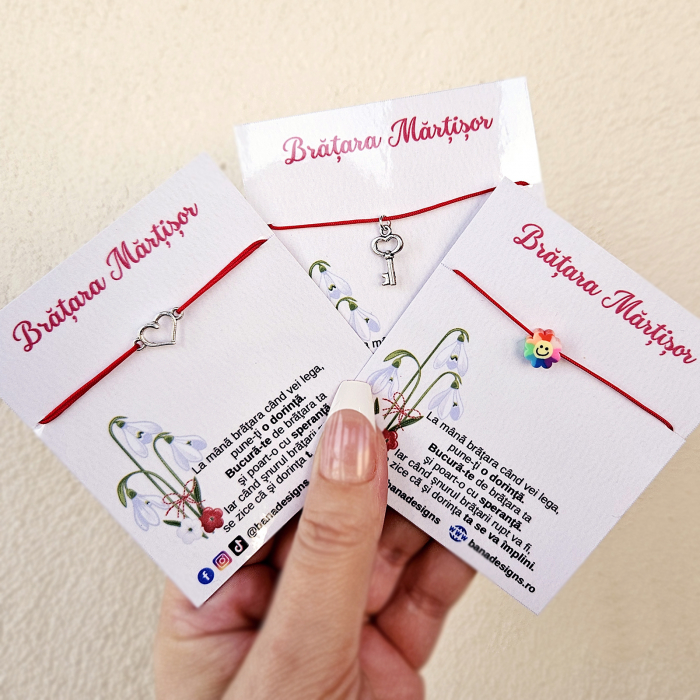 Bratara Martisor cu cheita, cu snur rosu ajustabil [6]