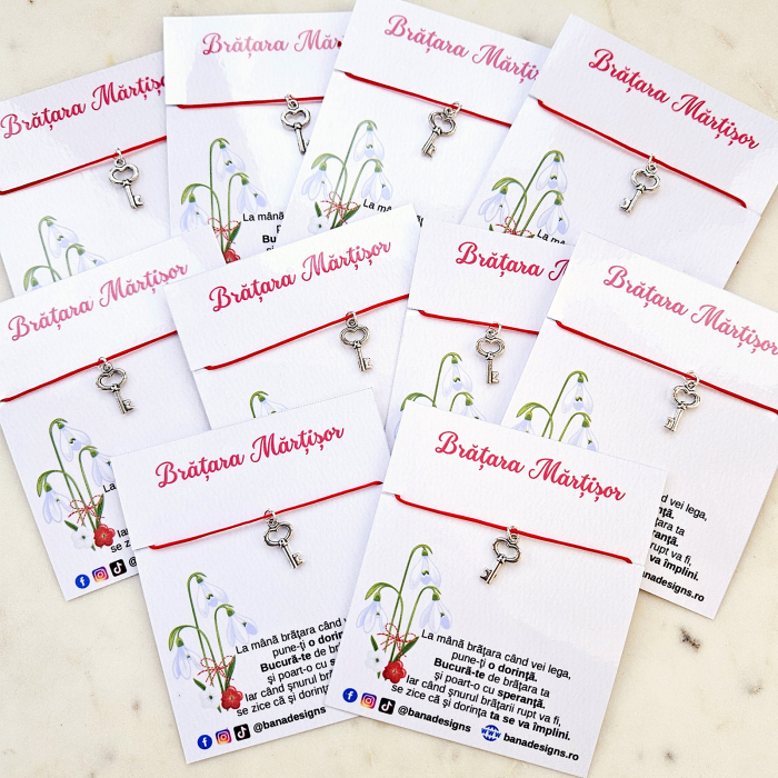 Bratara Martisor cu cheita, cu snur rosu ajustabil [5]
