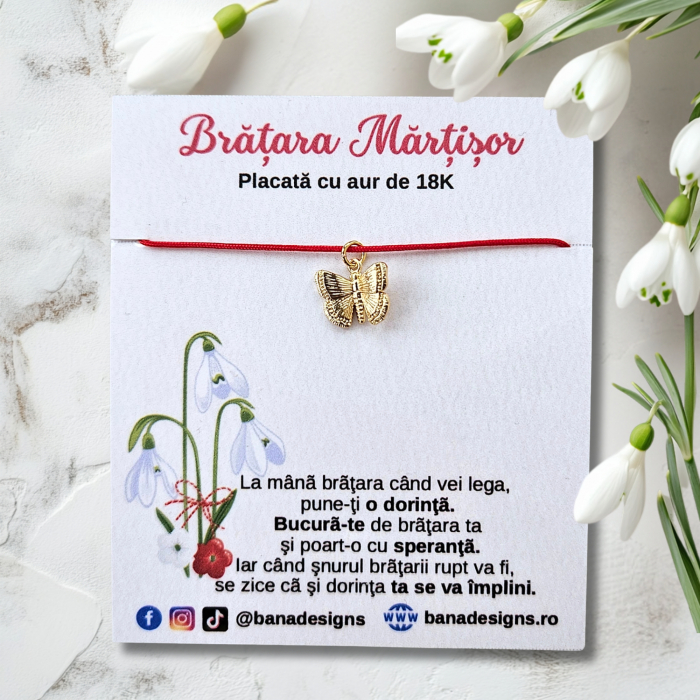 Bratara Martisor cu charm fluturas placat cu aur de 18K [2]
