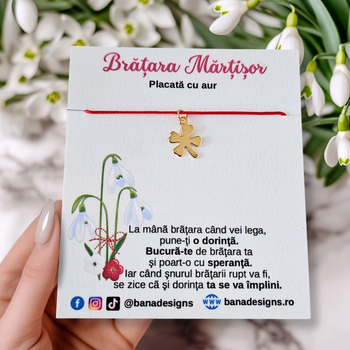 Bratara Martisor cu trifoi din inox placat cu aur [2]