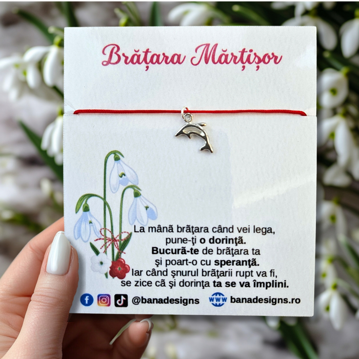 Set 10 Bratari martisor cu delfin si snur rosu ajustabil [3]