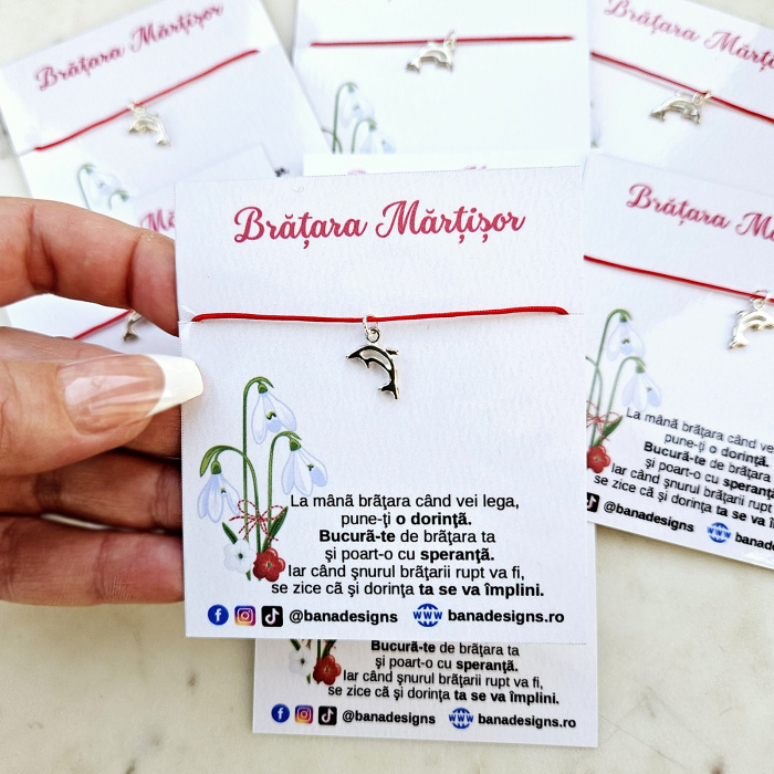 Bratara martisor cu delfin si snur rosu ajustabil [5]