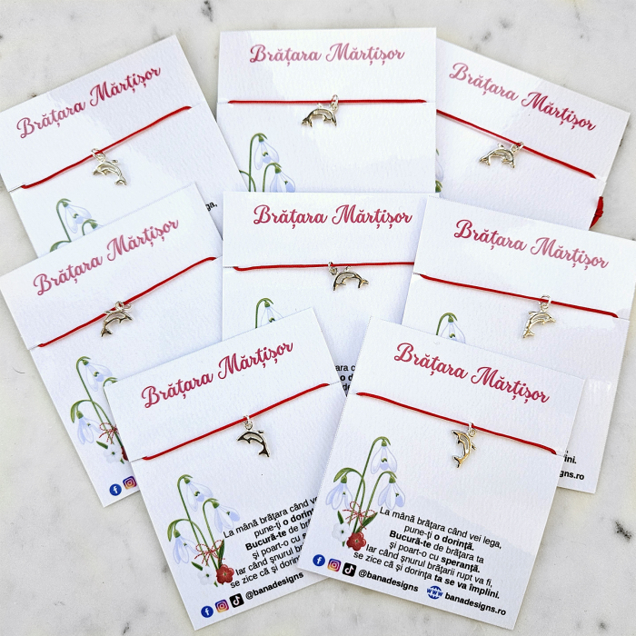 Bratara martisor cu delfin si snur rosu ajustabil [9]