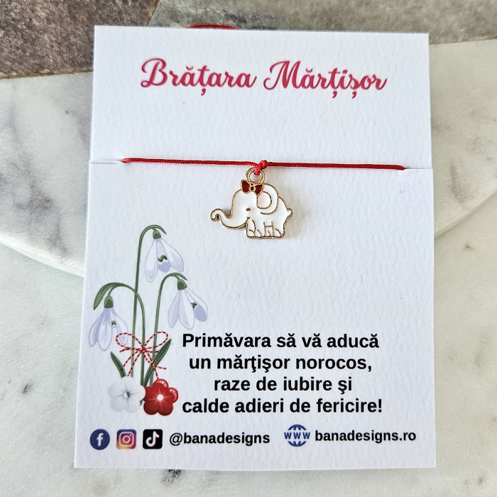 Bratara Martisor cu elefant emailat si snur rosu ajustabil [2]