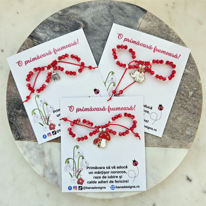Bratara Martisor cu elefant, cristale rosii si albe [11]