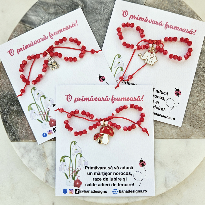 Bratara Martisor cu elefant, cristale rosii si albe [7]