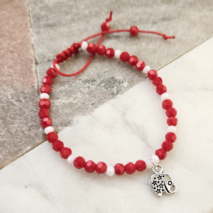 Bratara Martisor cu elefant, cristale rosii si albe [9]