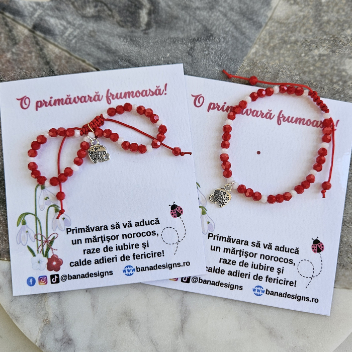 Bratara Martisor cu elefant, cristale rosii si albe [4]