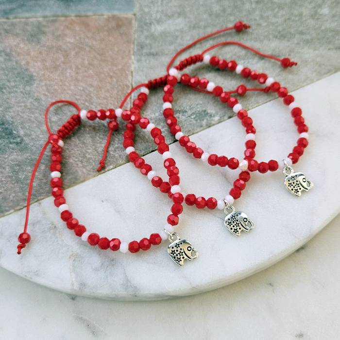 Bratara Martisor cu elefant, cristale rosii si albe [10]