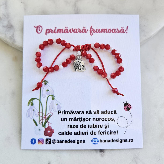 Bratara Martisor cu elefant, cristale rosii si albe [5]