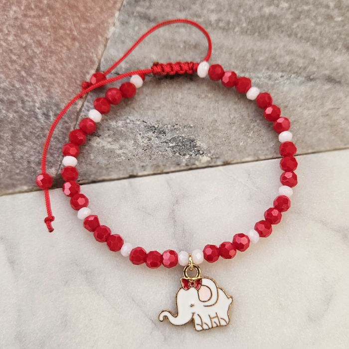 Bratara Martisor cu elefant emailat, cristale rosii si albe [3]
