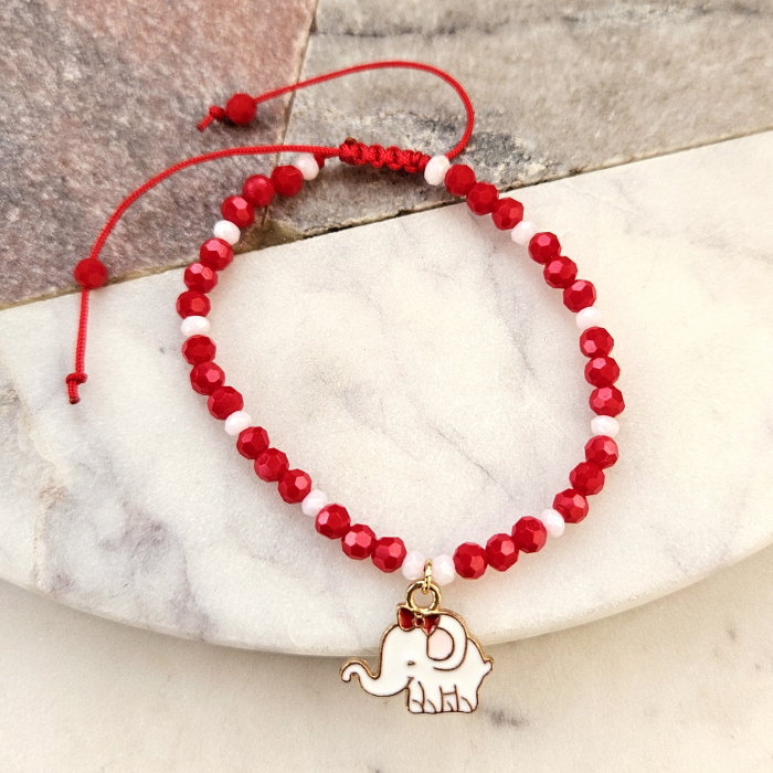Bratara Martisor cu elefant emailat, cristale rosii si albe [4]