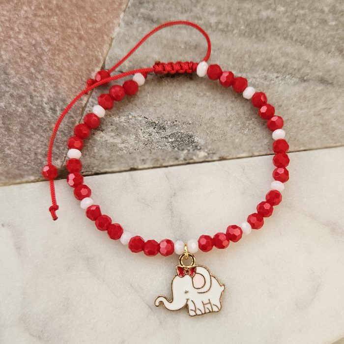 Bratara Martisor cu elefant emailat, cristale rosii si albe [5]