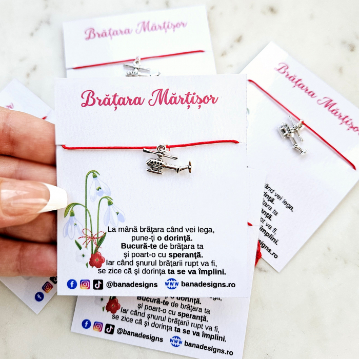 Bratara Martisor cu elicopter si snur rosu ajustabil [8]