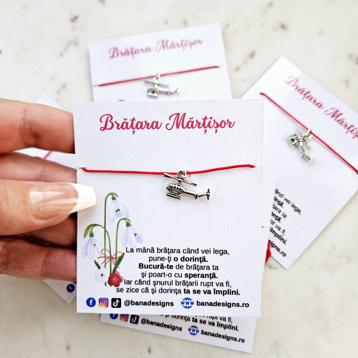 Bratara Martisor cu elicopter si snur rosu ajustabil [9]