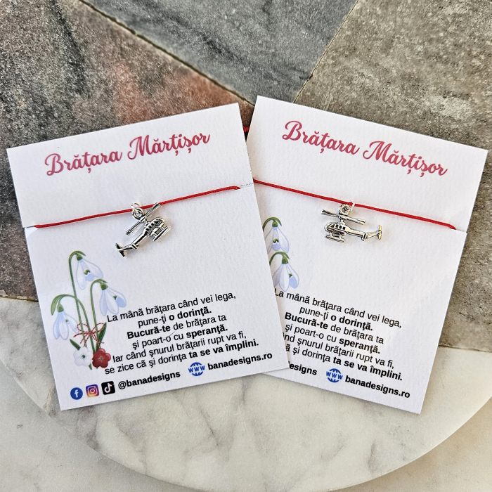 Bratara Martisor cu elicopter si snur rosu ajustabil [4]