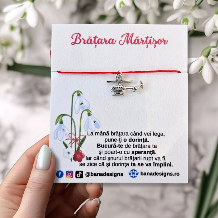 Set 10 Bratari Martisor cu elicopter si snur rosu ajustabil [3]