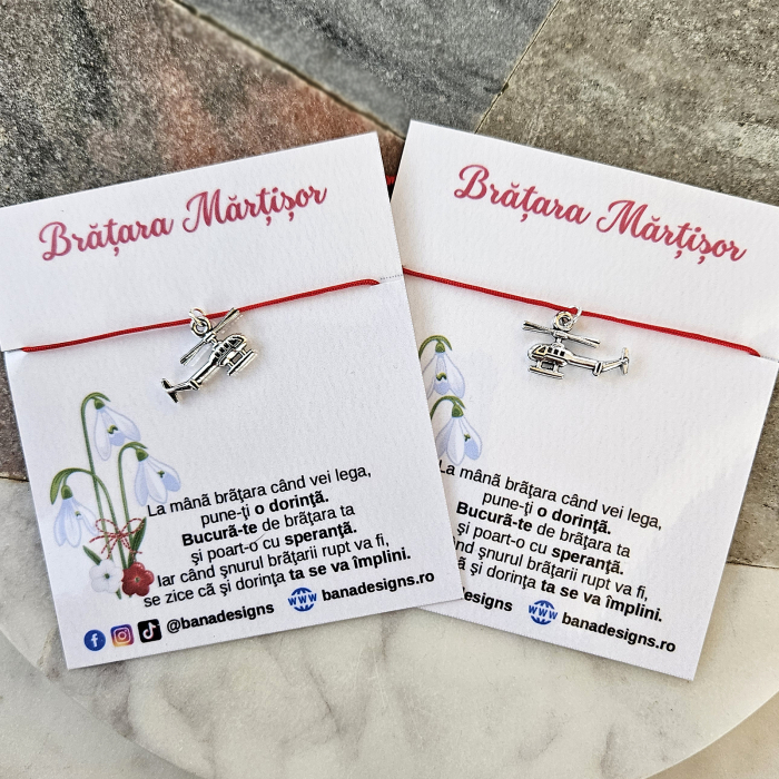 Bratara Martisor cu elicopter si snur rosu ajustabil [7]