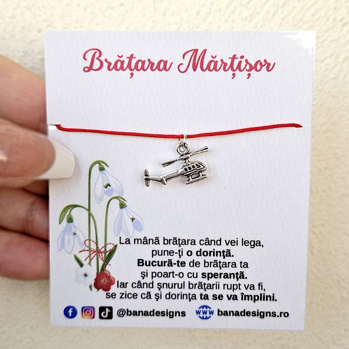 Set 10 Bratari Martisor cu elicopter si snur rosu ajustabil [6]