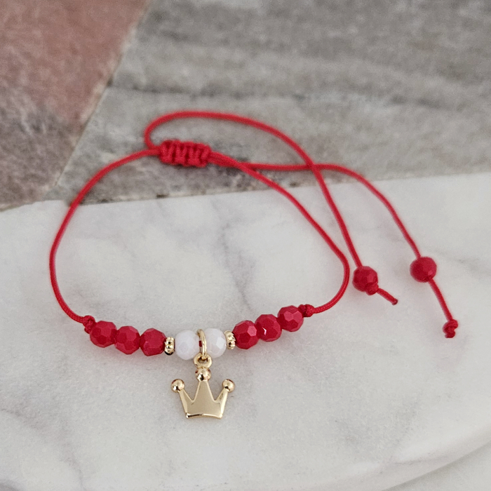 Bratara Martisor cu coronita si cristale rosii si albe, placata cu aur [4]