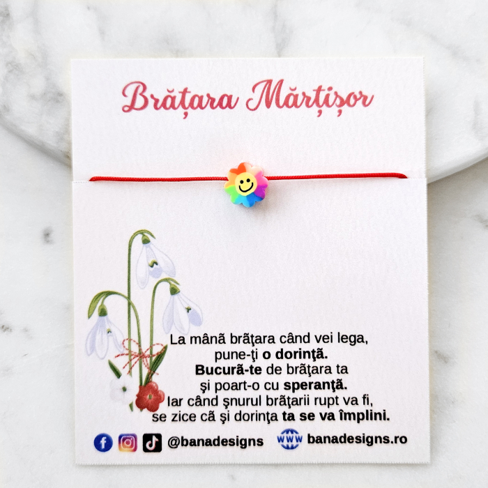 Bratara Martisor cu floare emoticon colorat si snur ajustabil [4]