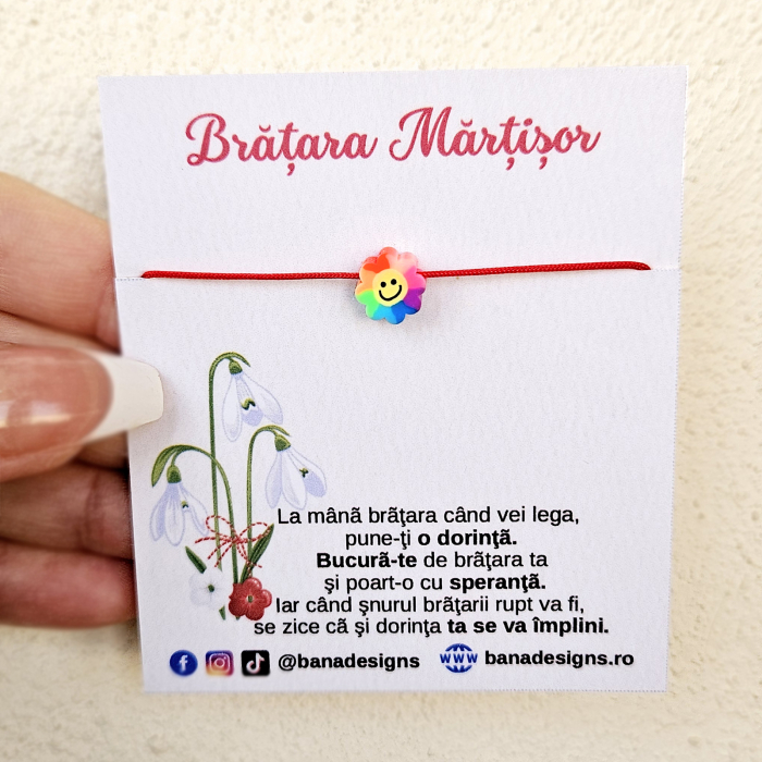 Bratara Martisor cu floare emoticon colorat si snur ajustabil [3]
