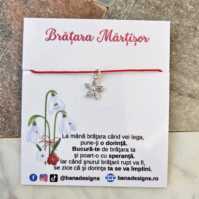 Bratara Martisor cu floricica, cu snur ajustabil [4]