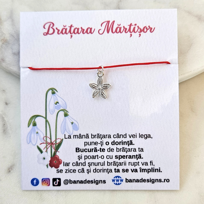 Bratara Martisor cu floricica, cu snur ajustabil [5]