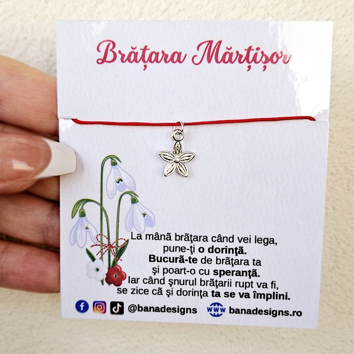 Bratara Martisor cu floricica, cu snur ajustabil [3]