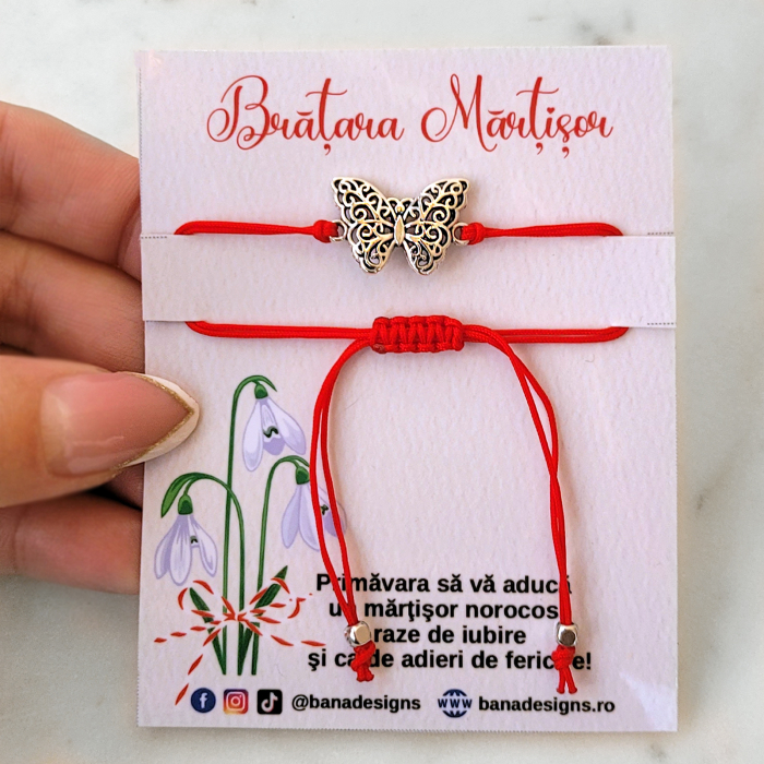 Bratara Martisor cu fluturas filigranat, cu inchidere ajustabila, culoare la alegere [3]