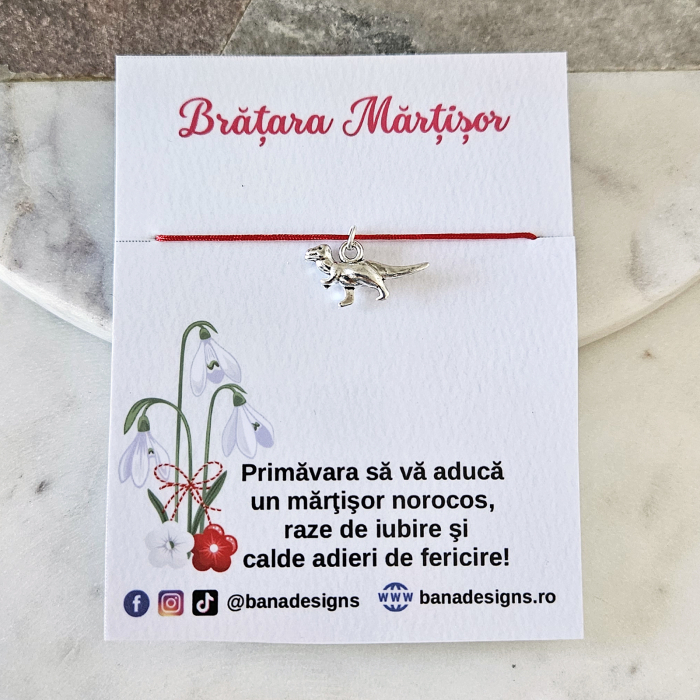 Bratara Martisor cu dinozaur si snur rosu ajustabil [2]