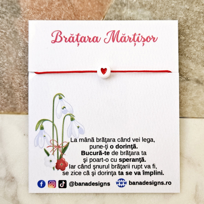 Bratara Martisor cu inimioara rosie si snur ajustabil [6]