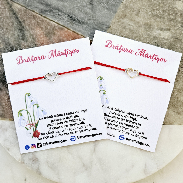 Bratara Martisor cu inimioara si snur rosu ajustabil [5]
