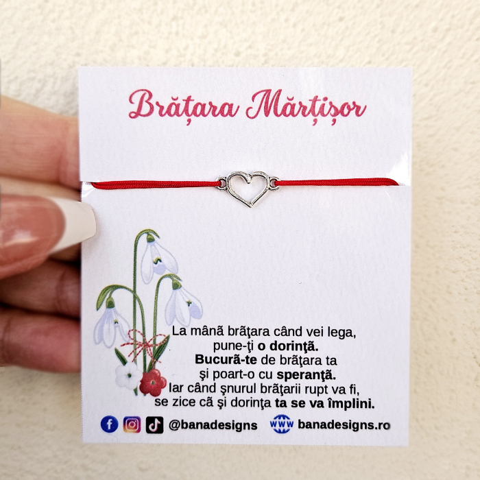 Bratara Martisor cu inimioara si snur rosu ajustabil [2]