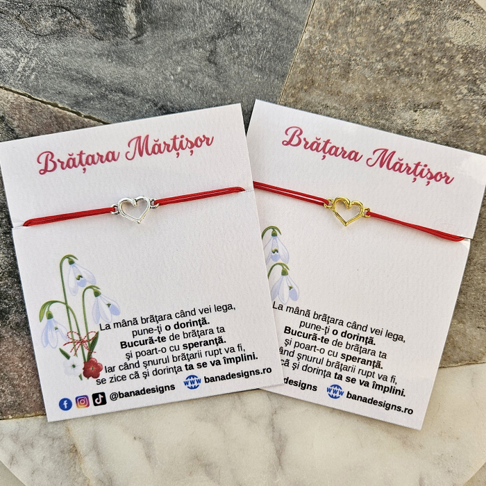 Bratara Martisor cu inimioara si snur rosu ajustabil [7]