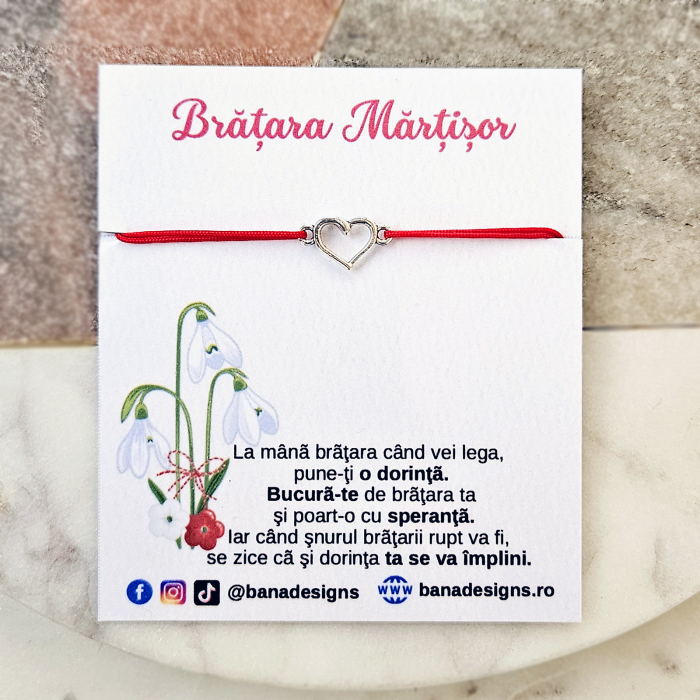 Bratara Martisor cu inimioara si snur rosu ajustabil [3]