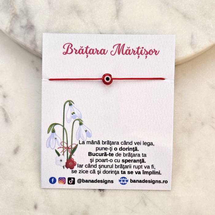 Bratara Martisor cu ochi protector rosu si snur rosu ajustabil [4]