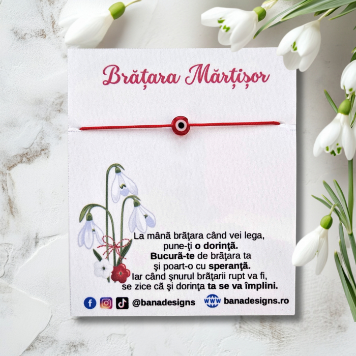 Bratara Martisor cu ochi protector rosu si snur rosu ajustabil [5]