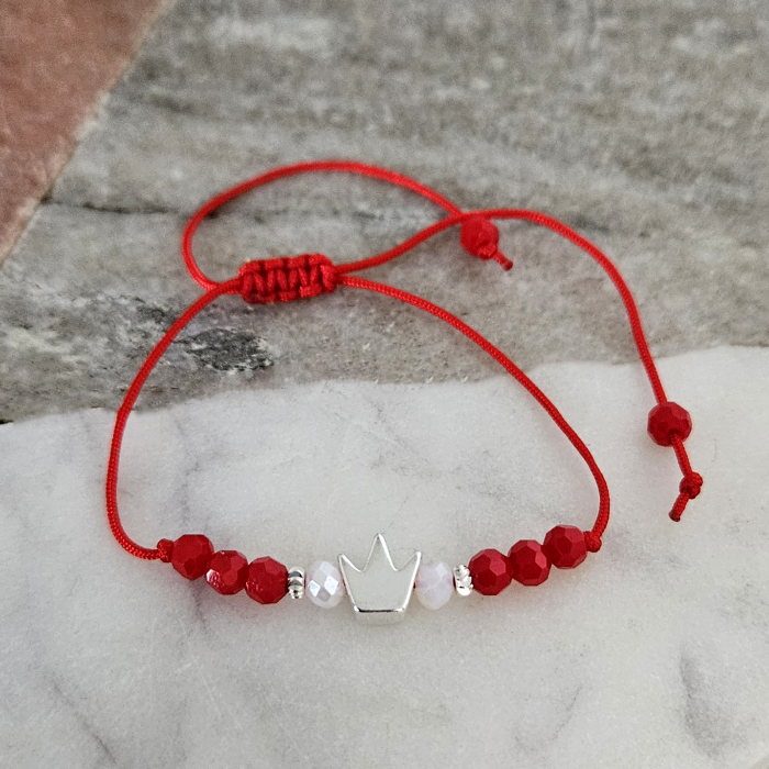 Bratara Martisor cu coronita si cristale rosii si albe, placata cu argint [2]