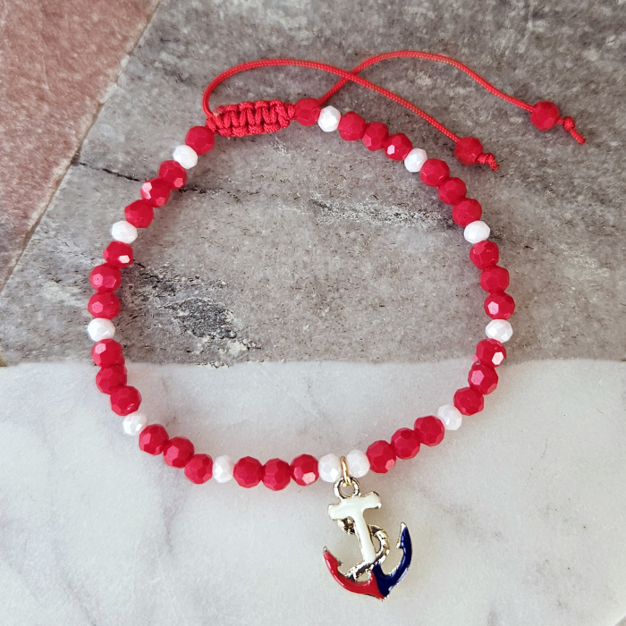 Bratara Martisor cu ancora emailata, cristale rosii si albe [2]